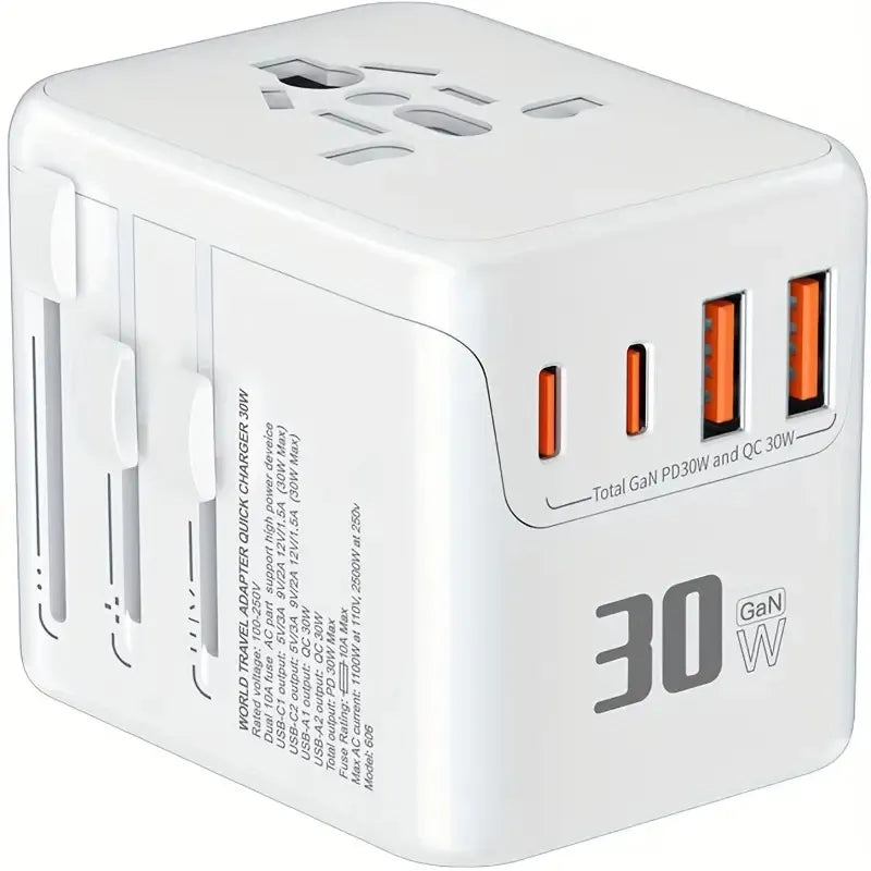 Universal Travel Adapter Supports Laptops/Hair Dryers