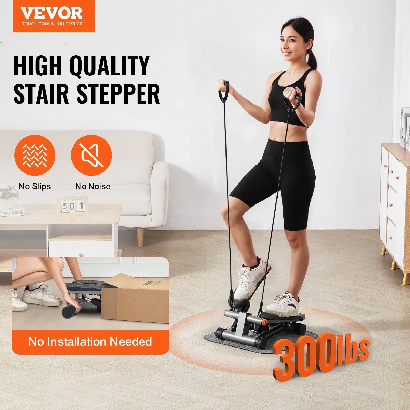 Stair Stepper For Exercise At Home Hydraulic Mini Stepper With Resistance Band