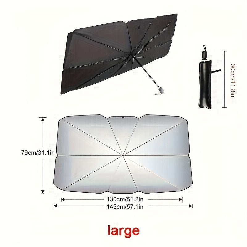 UPF50-Sunshade-UPF50- Compact Roll-Up Sunshade For Front Window - Heat Insulation And UV Protection, Easy-to-Use Auto Interior Accessory, Fits Most Vehicles, Sun Protection Curtain, Sleek Black Umb