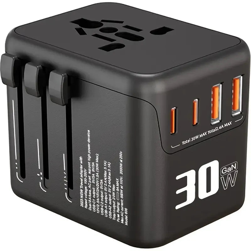 Universal Travel Adapter Supports Laptops/Hair Dryers