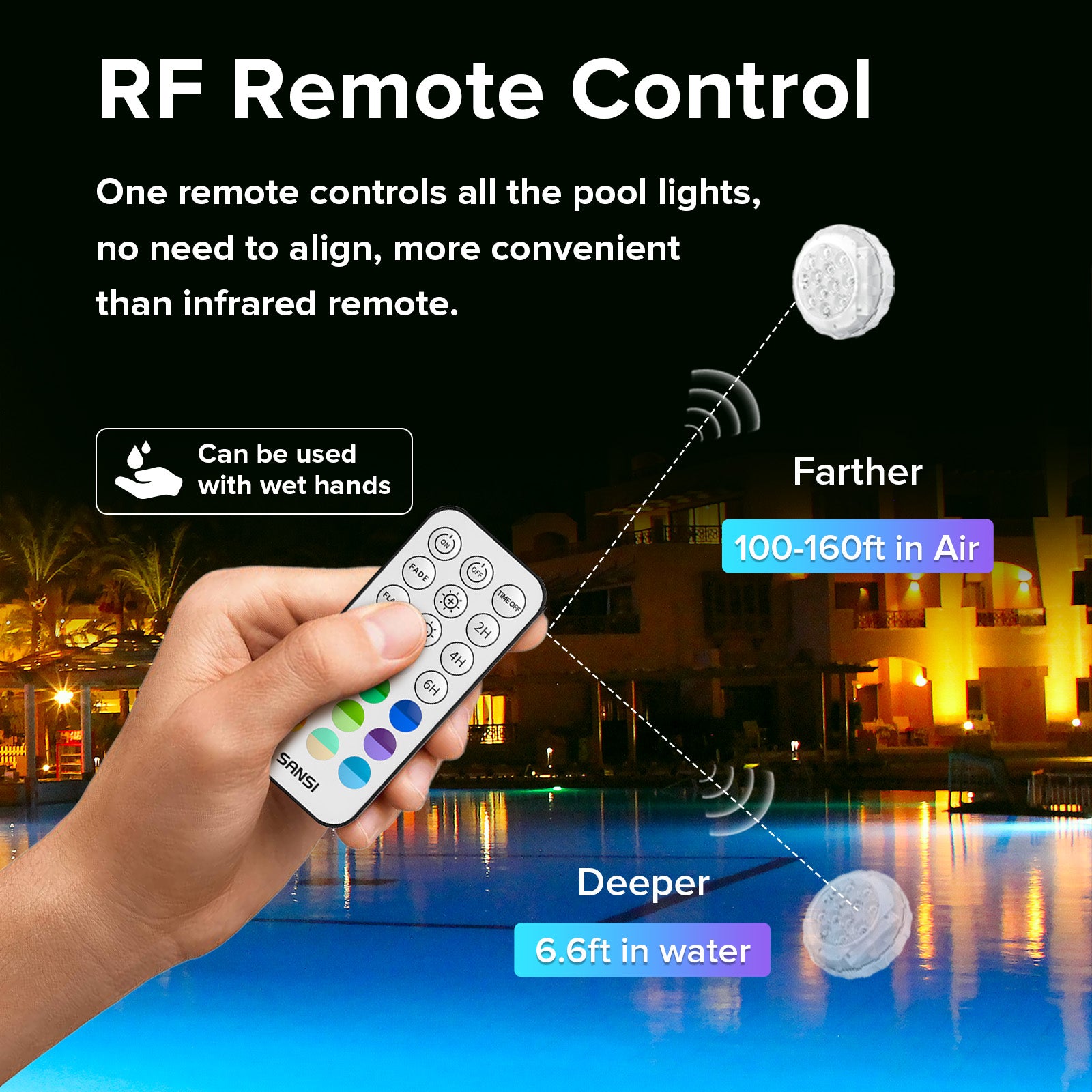 Waterproof RGB Pool Light, Summer Rechargeable 20Hrs Outdoor LED Lamp For Swimming Pool,Pond,Shower,Bath