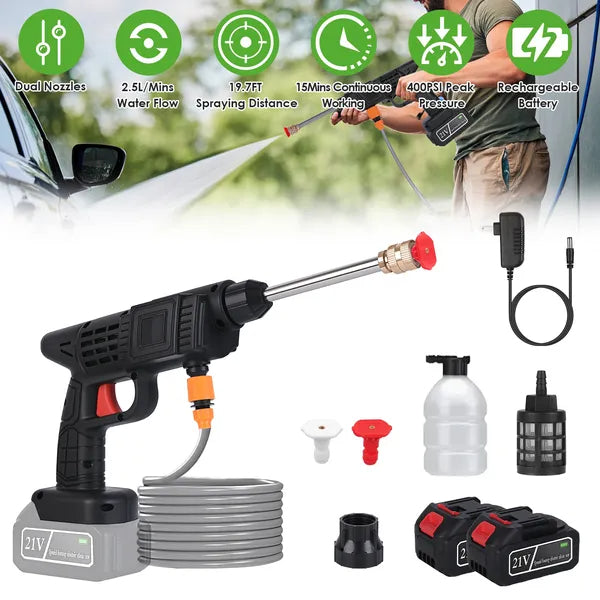 Cordless Pressure Washer Portable Electric Power Washer High Pressure Water Sprayer 400PSI Car Washer Cleaner With Nozzle Foam Bottle Filter 1200mAh 21V Battery And Charger