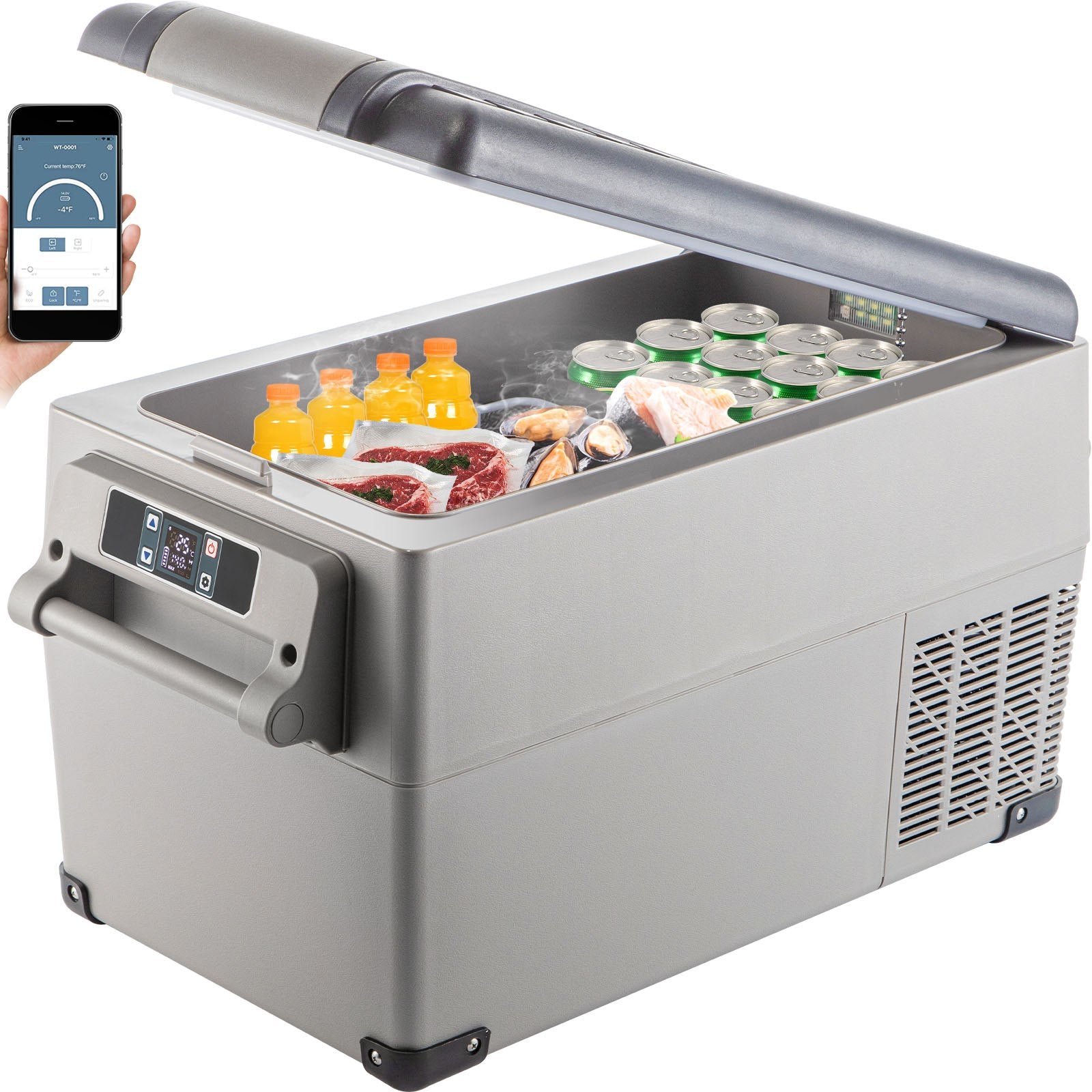 Portable Refrigerator 37 Quart(35 Liter),12 Volt Refrigerator App Control(-4℉~68℉), Car Refrigerator Dual Zone With 12/24v DC & 110-240v AC For Camping, Travel, Fishing, Outdoor Or Home Use