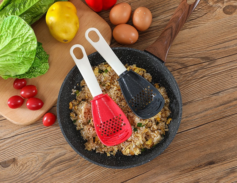 Multifunctional Slotted Cooking Spoon – Grinder, Masher, Garlic Press & Stir‑Fry Spatula in One