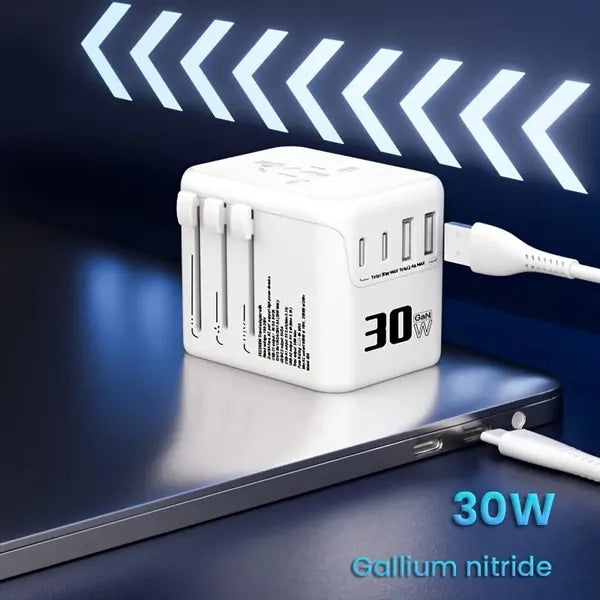 Universal Travel Adapter Supports Laptops/Hair Dryers