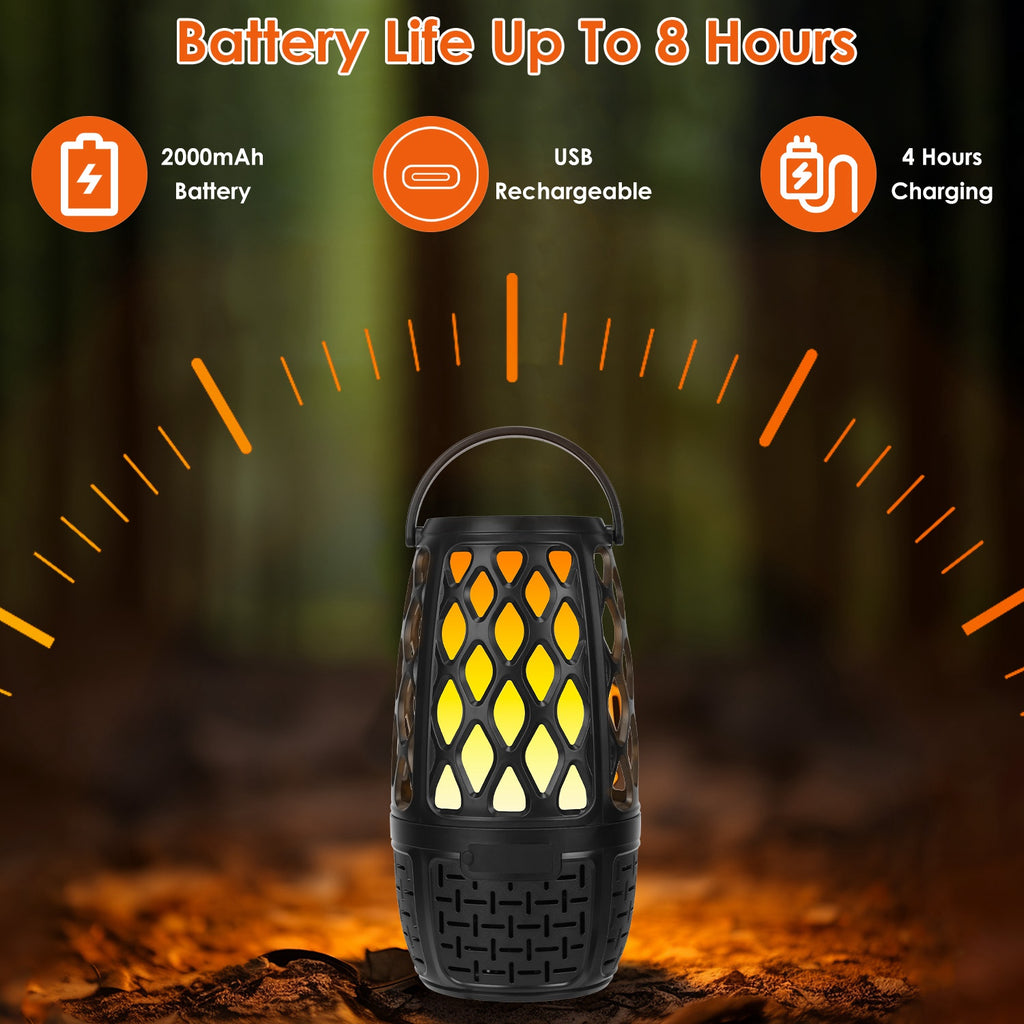 Wireless 5.3 Outdoor Speaker IPX5 Waterproof Patio Speaker LED Flame Speaker With 3 Flame Light Mode