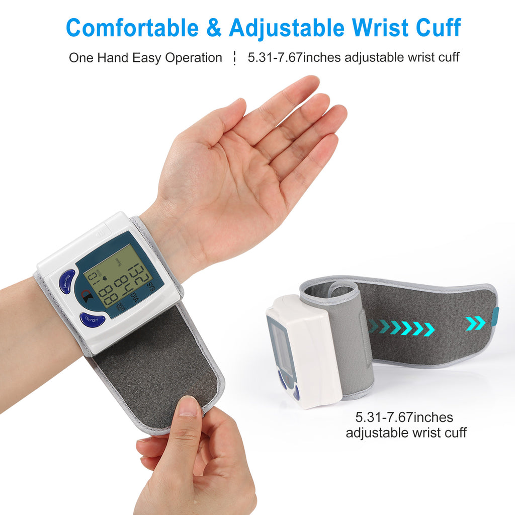Blood Pressure Monitor Wrist Digital High Blood Pressure Cuff Heartbeat Tester With 60 Reading Memory 1.8 Inches LCD Screen Storage Box