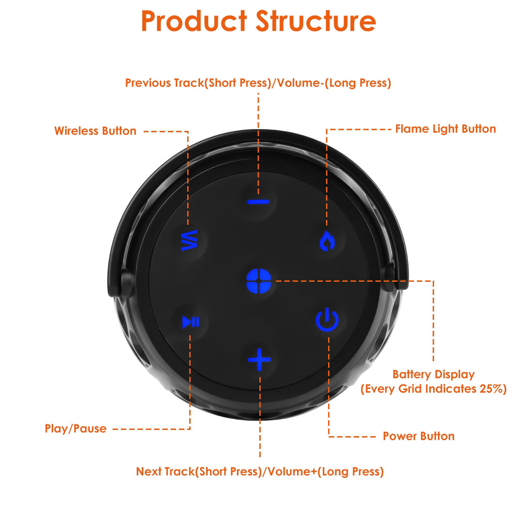 Wireless 5.3 Outdoor Speaker IPX5 Waterproof Patio Speaker LED Flame Speaker With 3 Flame Light Mode