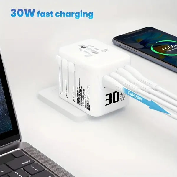 Universal Travel Adapter Supports Laptops/Hair Dryers