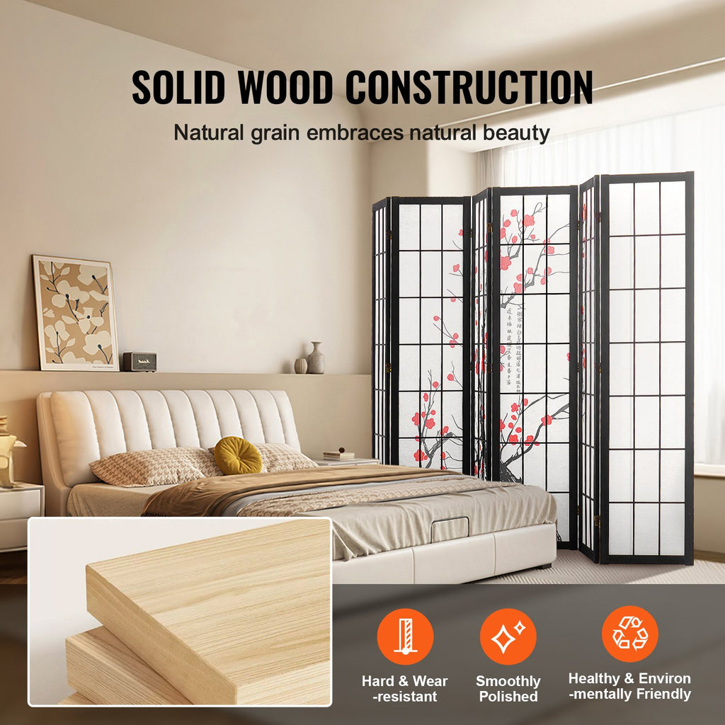 Room Divider, 6 Panel Japanese Room Divider Screen, Wood Folding Privacy Screen Indoor, Japanese Partition Portable Decoration Dividers, For Room Separation Home Office Restaurant & Bedroom