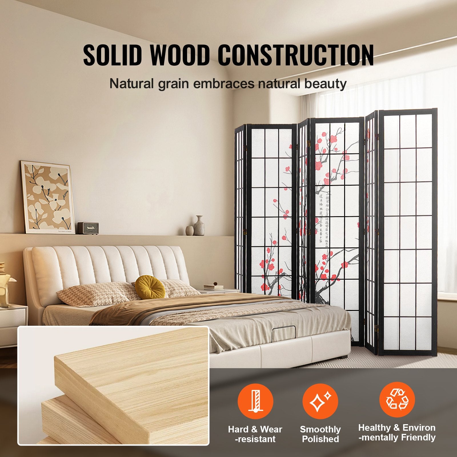 Room Divider, 6 Panel Japanese Room Divider Screen, Wood Folding Privacy Screen Indoor, Japanese Partition Portable Decoration Dividers, For Room Separation Home Office Restaurant & Bedroom