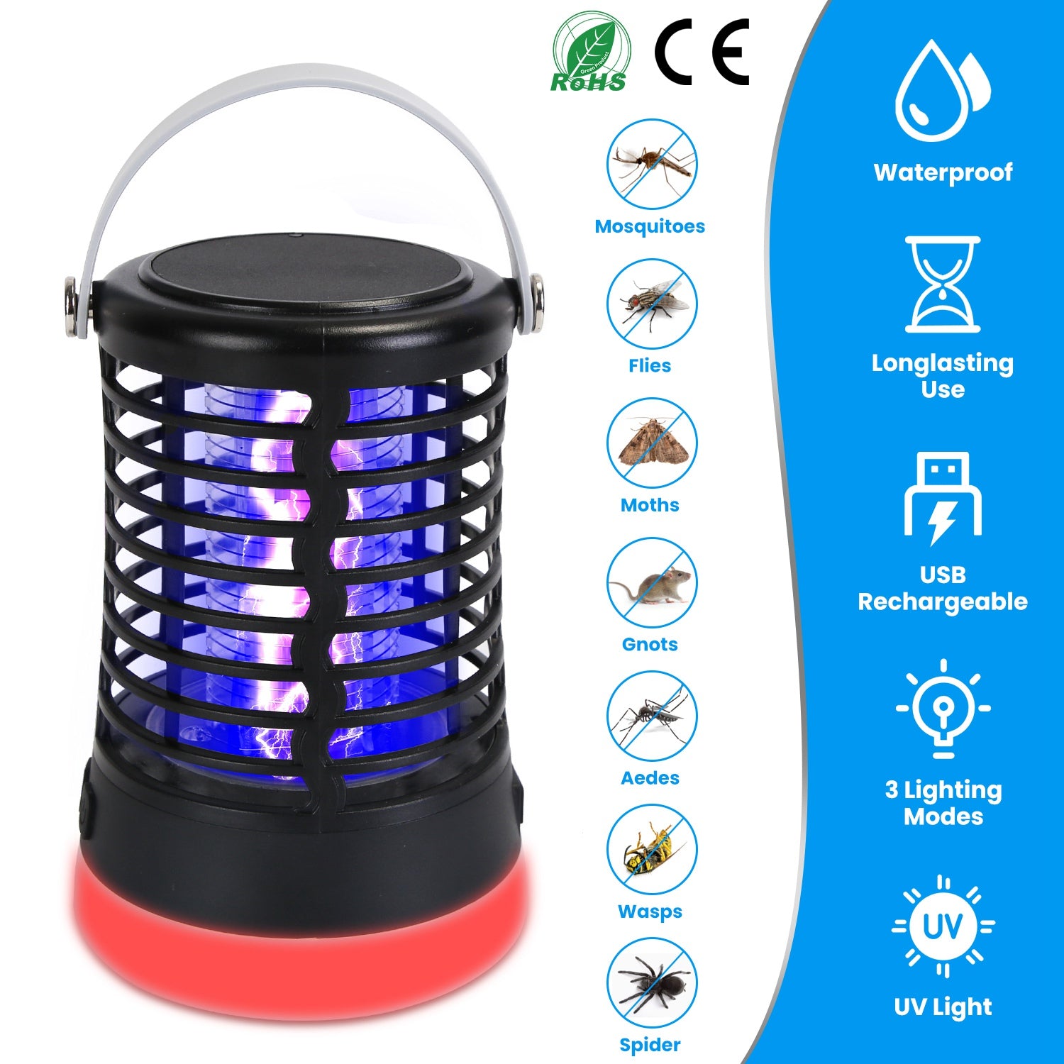 Bug Zapper Light Rechargeable Mosquito Zapper For Indoor Outdoor Waterproof Mosquito Killer Lamp With 3 Lighting Modes For Patio Yard Home
