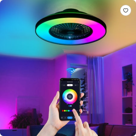 23 Inch Black Ceiling Fan Light With LED RGB   Dimmable & Color Changing, APP & Remote Control