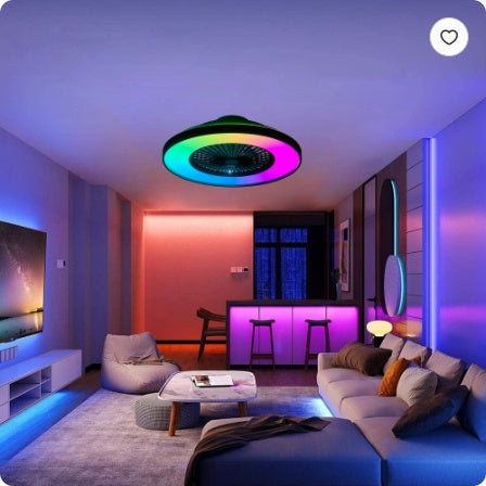 23 Inch Black Ceiling Fan Light With LED RGB   Dimmable & Color Changing, APP & Remote Control