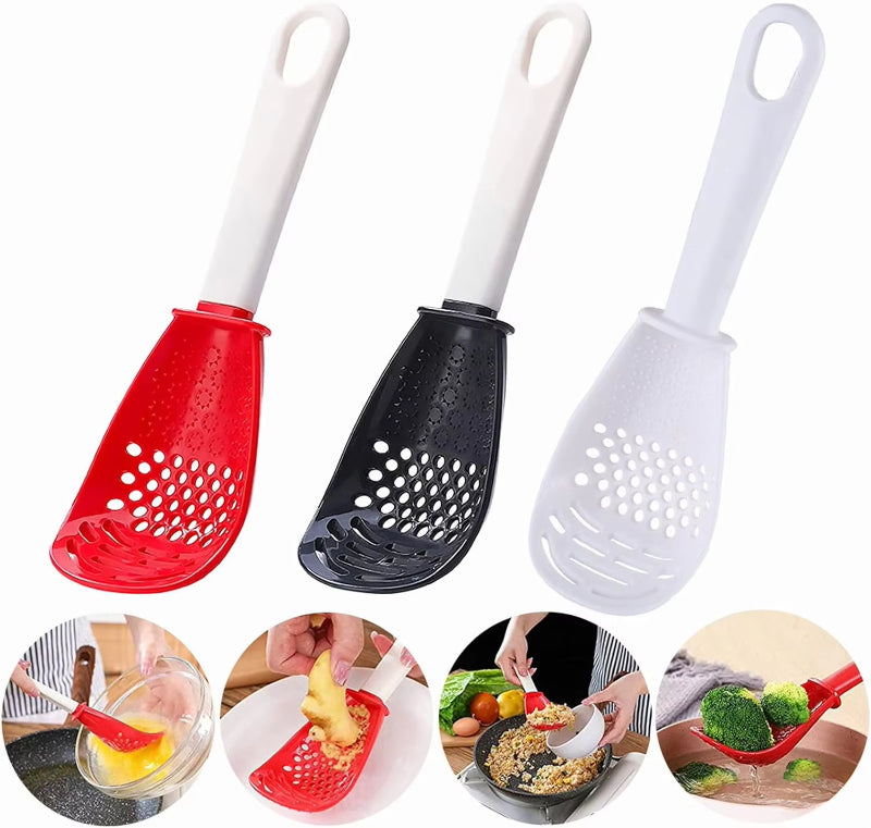 Multifunctional Slotted Cooking Spoon – Grinder, Masher, Garlic Press & Stir‑Fry Spatula in One