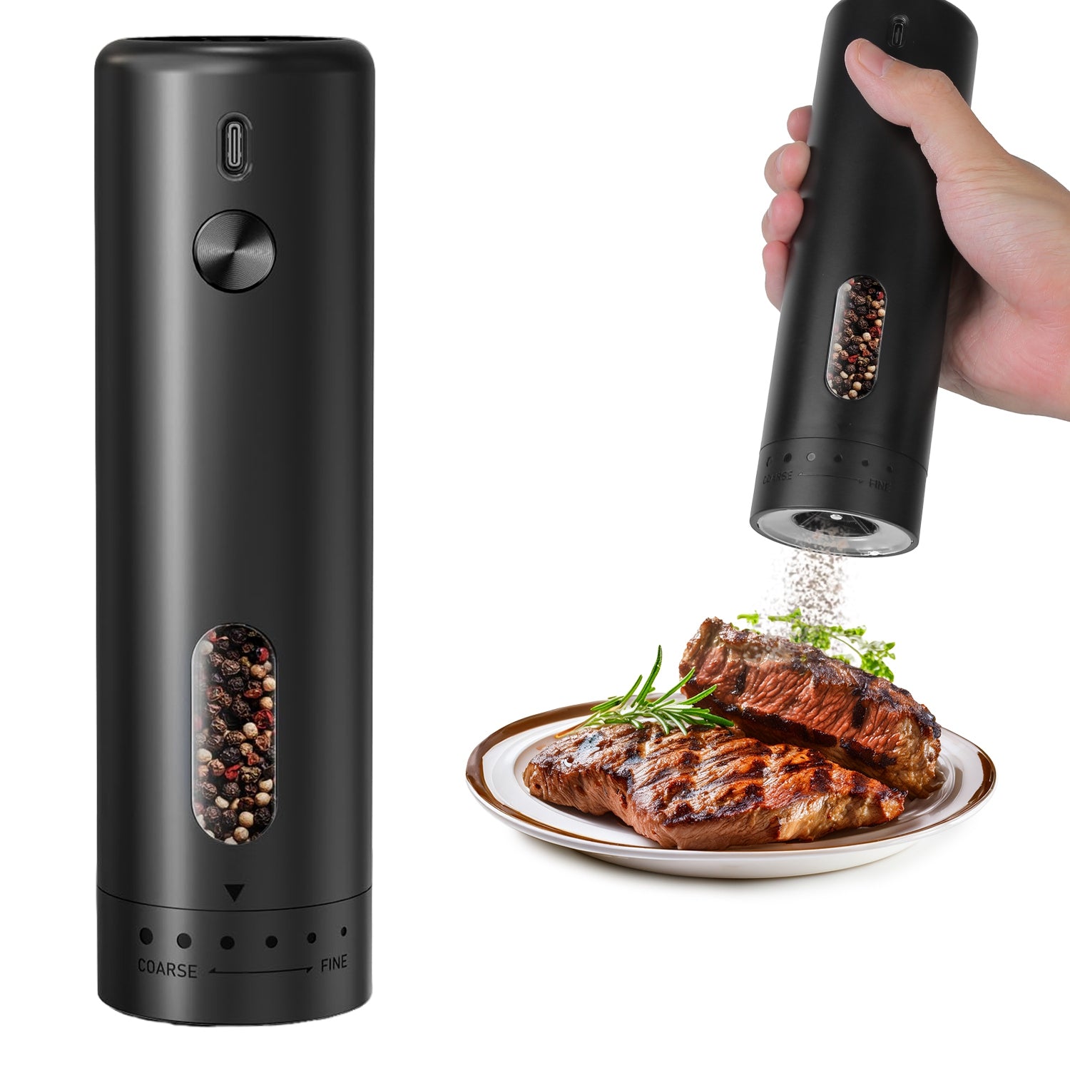 Electric Pepper Grinder USB Rechargeable Pepper Mill Automatic Salt Grinder With 6 Adjustable Coarseness LED Light