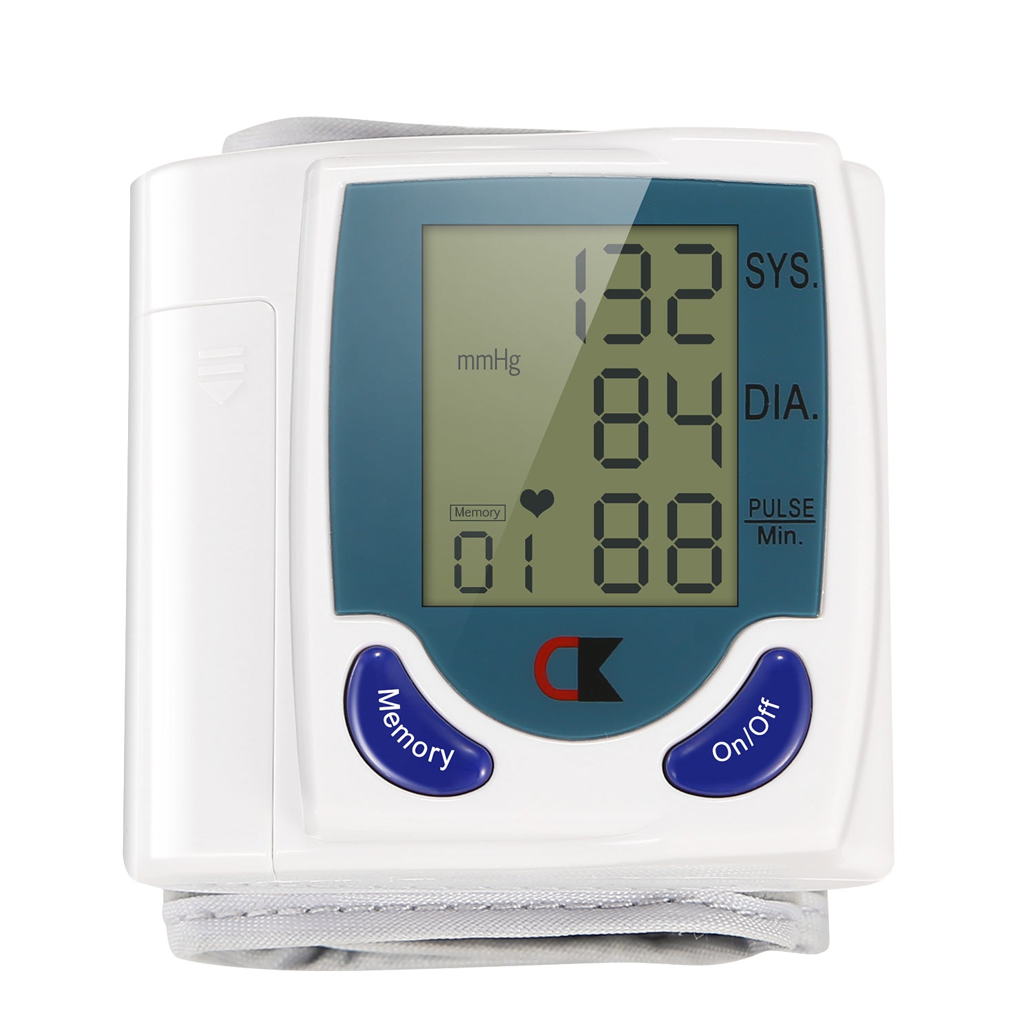 Blood Pressure Monitor Wrist Digital High Blood Pressure Cuff Heartbeat Tester With 60 Reading Memory 1.8 Inches LCD Screen Storage Box