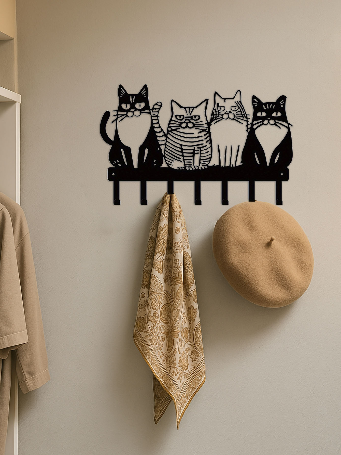 1PC Cute Cat Wall Hook-Adorable Kitty Decor For Home, Strong Metal Wall Hooks