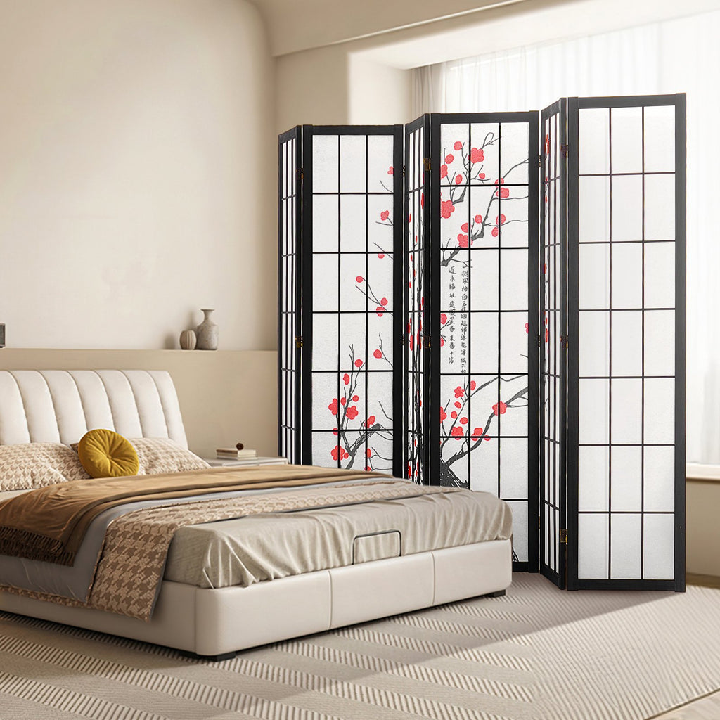 Room Divider, 6 Panel Japanese Room Divider Screen, Wood Folding Privacy Screen Indoor, Japanese Partition Portable Decoration Dividers, For Room Separation Home Office Restaurant & Bedroom