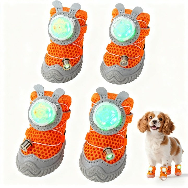 LED Light-Up Dog Shoes (4-Pack) – Anti-Slip Night Safety Boots for Small & Medium Dogs