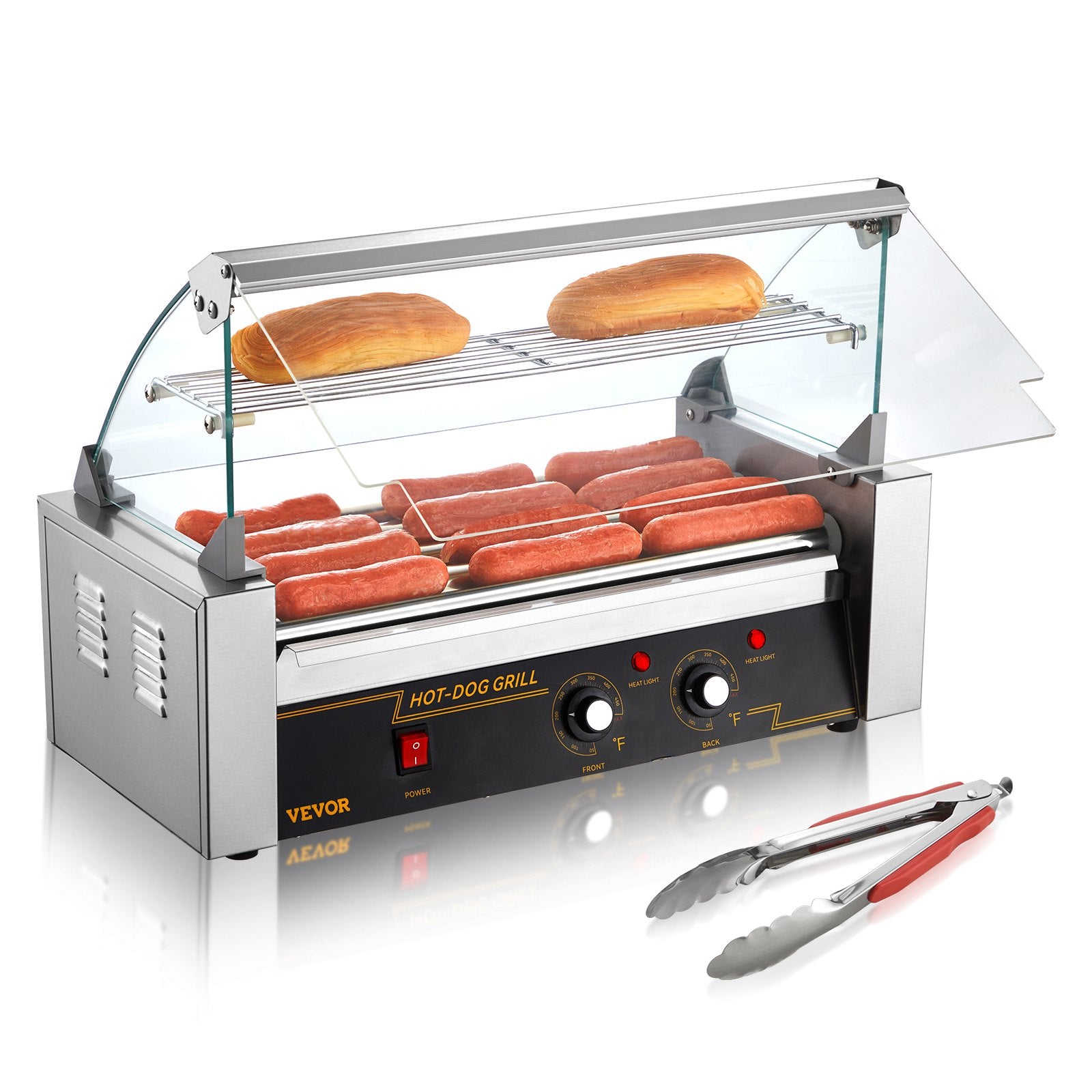 Hot Dog Roller 5 Rollers 12 Hot Dogs Capacity, 750W Stainless Sausage Grill Cooker Machine