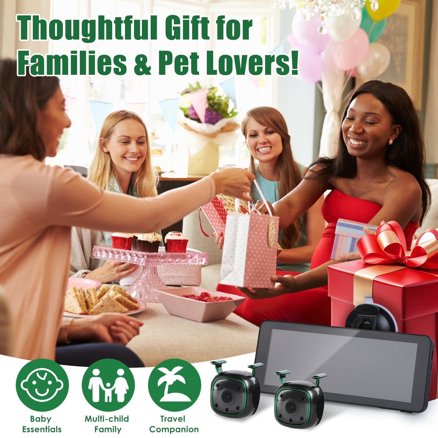 1Pc 1080P Baby Car Camera For 2 Kids Dual Channel Car Baby Monitor Rear Facing Car Seat Camera With 120Degree Wide View 6.86In HD Split Screen Night Vision