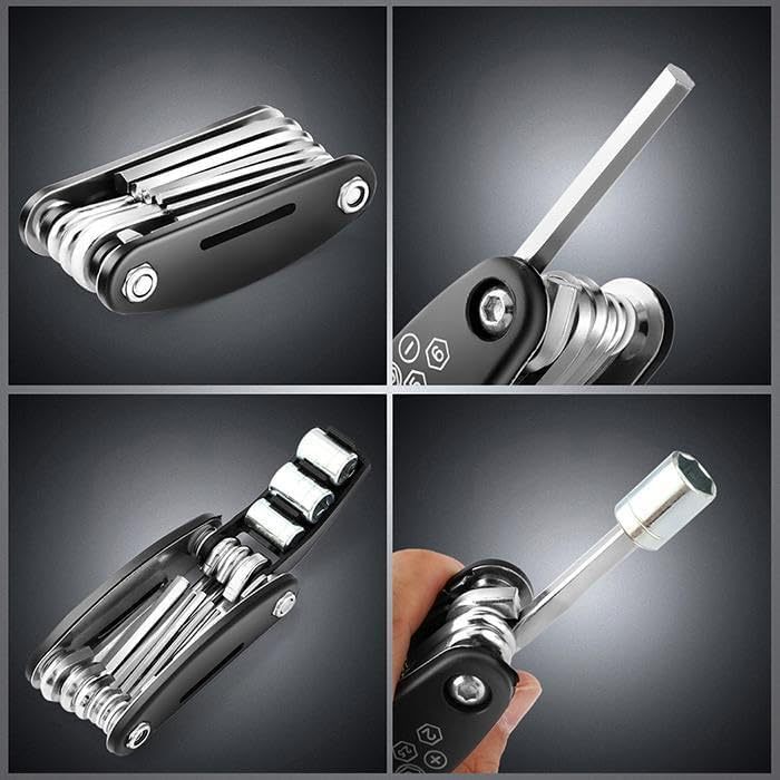 16-in-1 Heavy-Duty Bike Repair Kit With 16-ToolMultifunctional Hex Key Set Puncture Patch &Tire Repair Kit For Mountain Road BikesMotorcycles