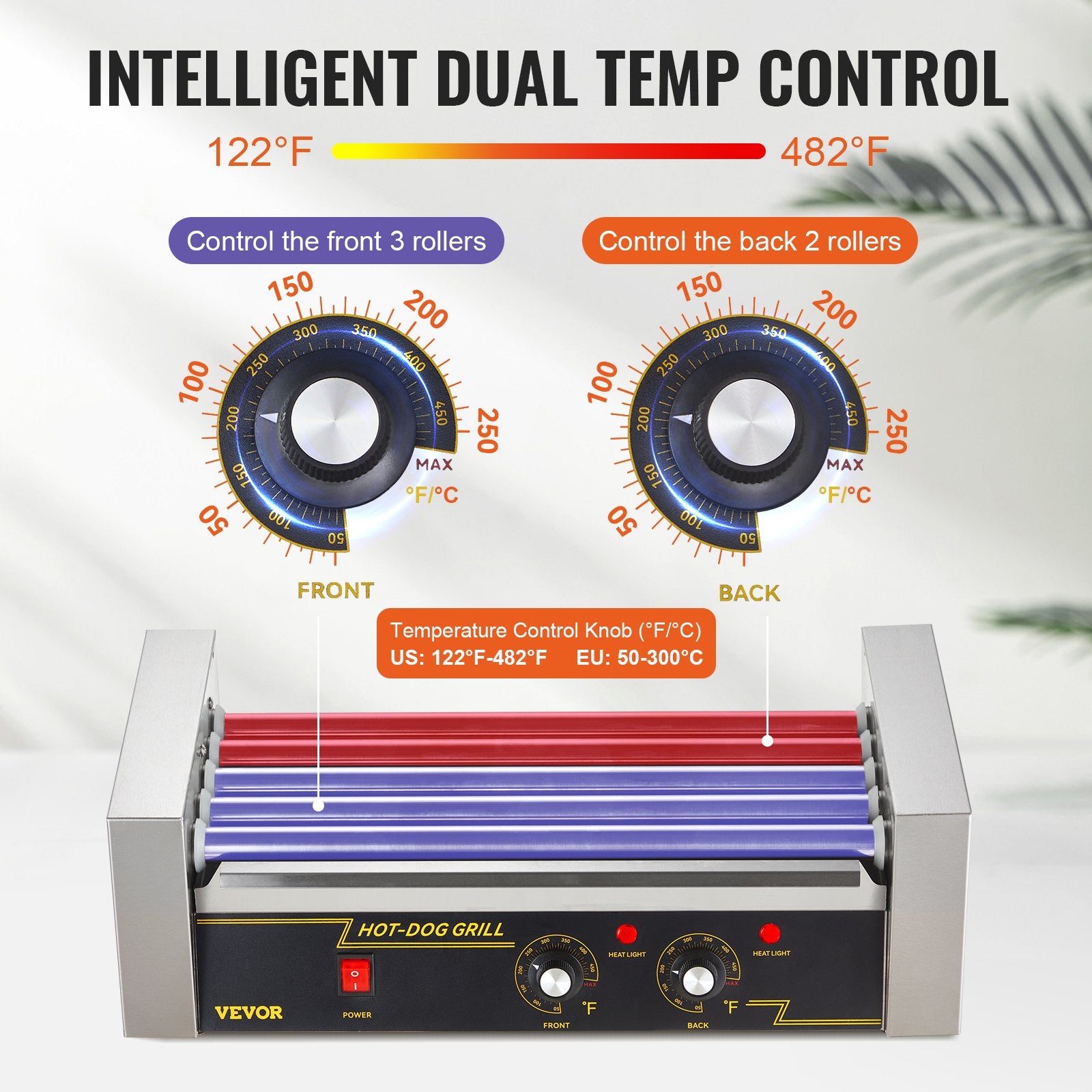 Hot Dog Roller 5 Rollers 12 Hot Dogs Capacity, 750W Stainless Sausage Grill Cooker Machine