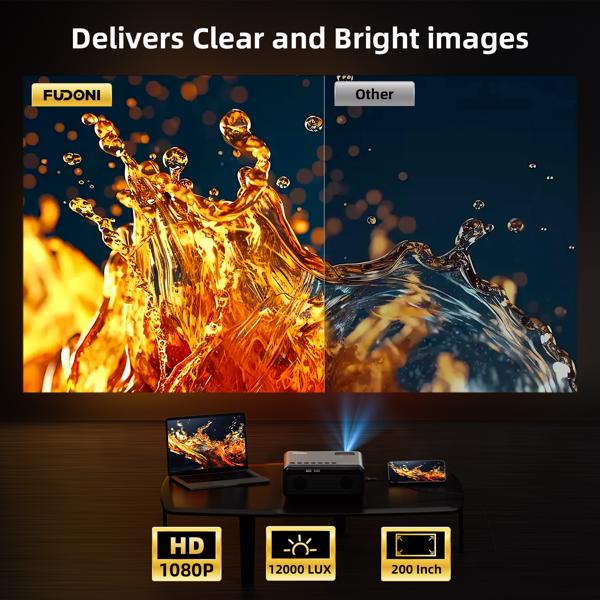 Projector With WiFi & Bluetooth, Upgraded 5G Portable Projector, Support 4K, Native 1080P, 12000 Lumens, Outdoor LED Movie