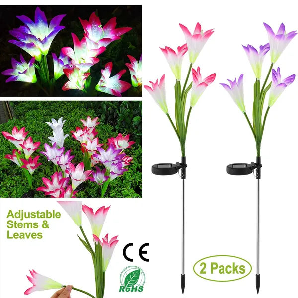Solar Garden Lights Outdoor Lily Flower LED Light 7-Color Changing IP65 Waterproof For Festival Decorations