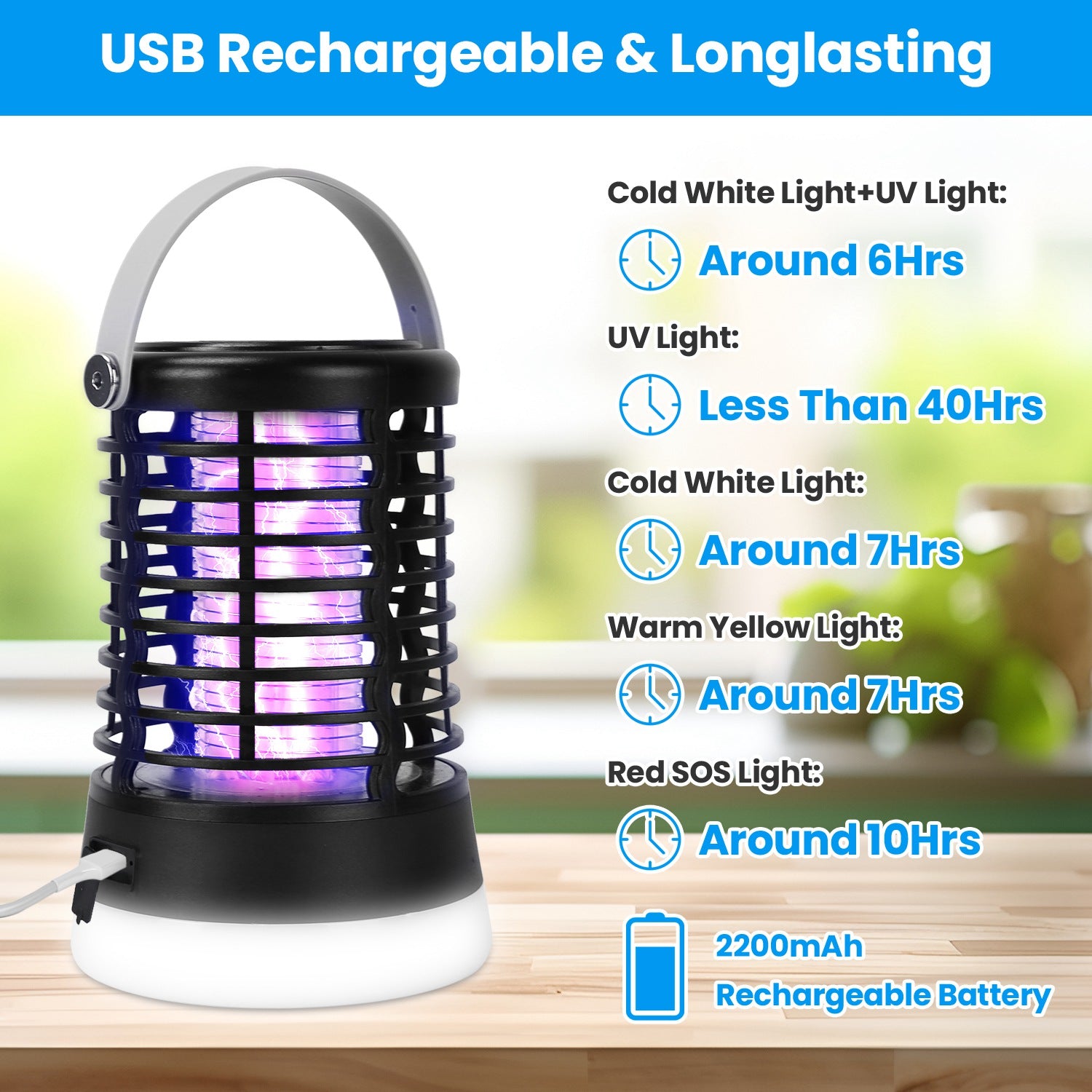 Bug Zapper Light Rechargeable Mosquito Zapper For Indoor Outdoor Waterproof Mosquito Killer Lamp With 3 Lighting Modes For Patio Yard Home