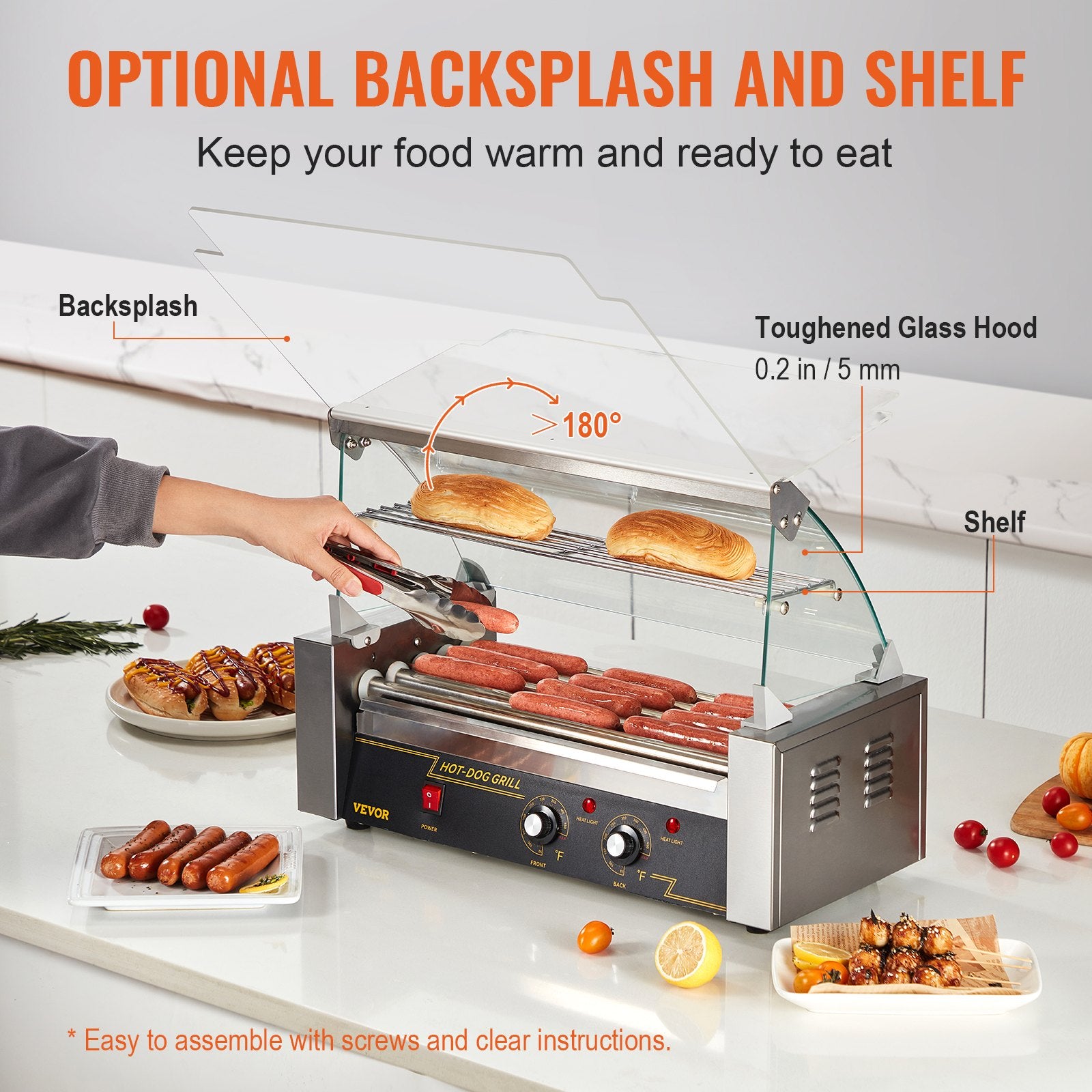 Hot Dog Roller 5 Rollers 12 Hot Dogs Capacity, 750W Stainless Sausage Grill Cooker Machine