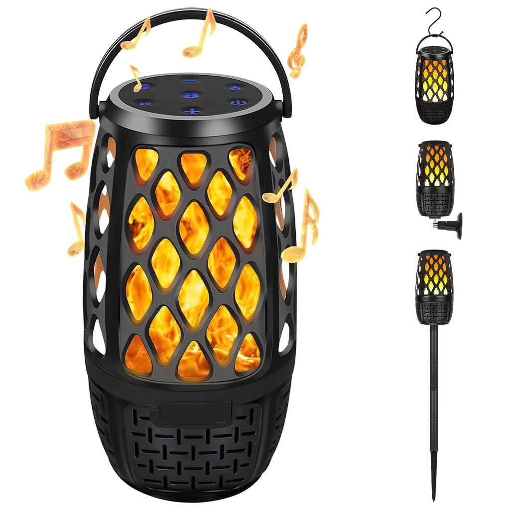 Wireless 5.3 Outdoor Speaker IPX5 Waterproof Patio Speaker LED Flame Speaker With 3 Flame Light Mode