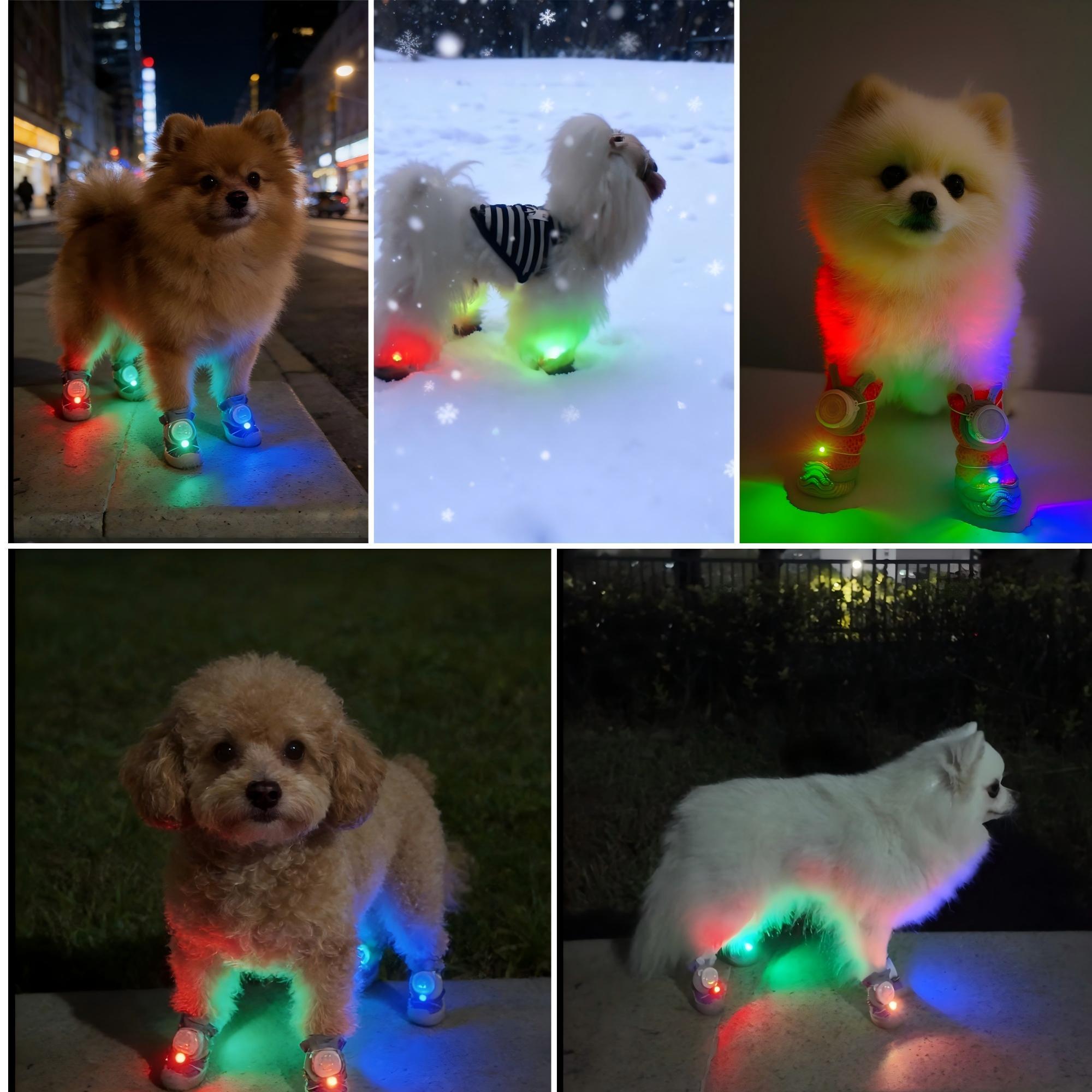 LED Light-Up Dog Shoes (4-Pack) – Anti-Slip Night Safety Boots for Small & Medium Dogs