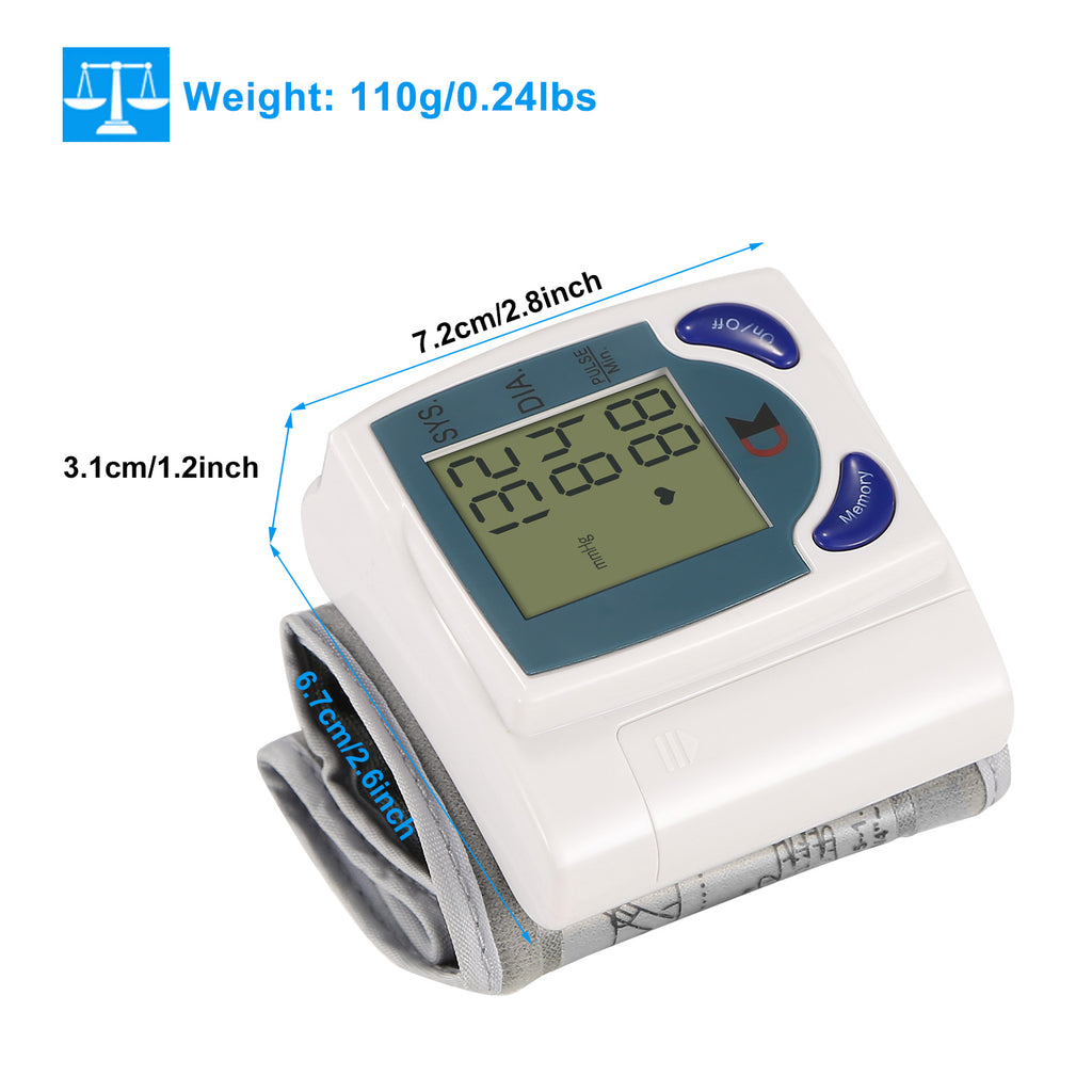 Blood Pressure Monitor Wrist Digital High Blood Pressure Cuff Heartbeat Tester With 60 Reading Memory 1.8 Inches LCD Screen Storage Box
