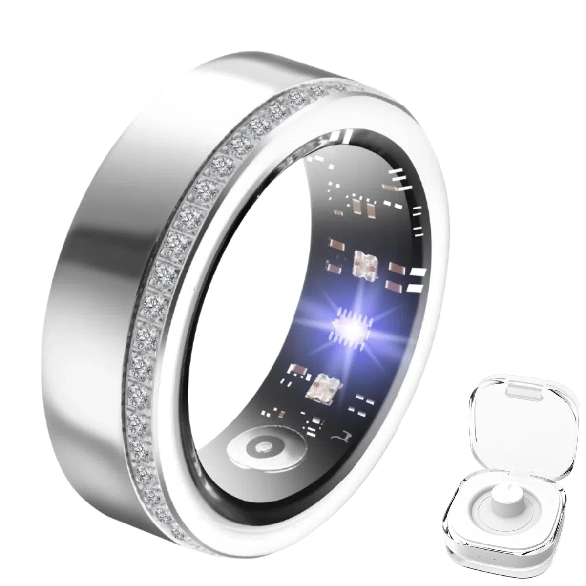 Smart Ring For Women Luxury Elegant Diamond Ring With Visible Tech Core Heart Rate Sleep Tracker Fitness Health Monitor IP68 Waterproof Compatible