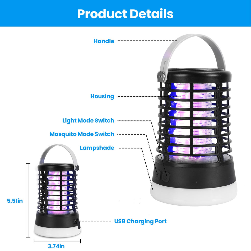 Bug Zapper Light Rechargeable Mosquito Zapper For Indoor Outdoor Waterproof Mosquito Killer Lamp With 3 Lighting Modes For Patio Yard Home