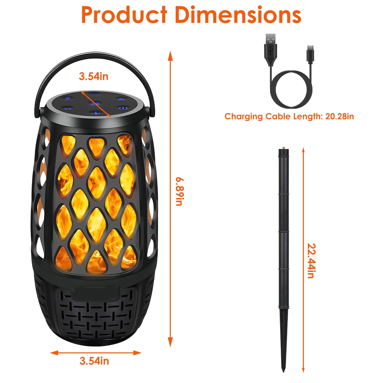 Wireless 5.3 Outdoor Speaker IPX5 Waterproof Patio Speaker LED Flame Speaker With 3 Flame Light Mode