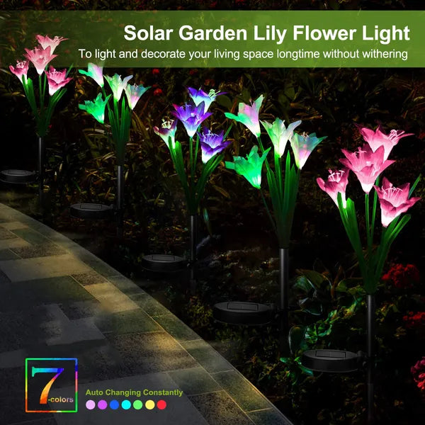 Solar Garden Lights Outdoor Lily Flower LED Light 7-Color Changing IP65 Waterproof For Festival Decorations