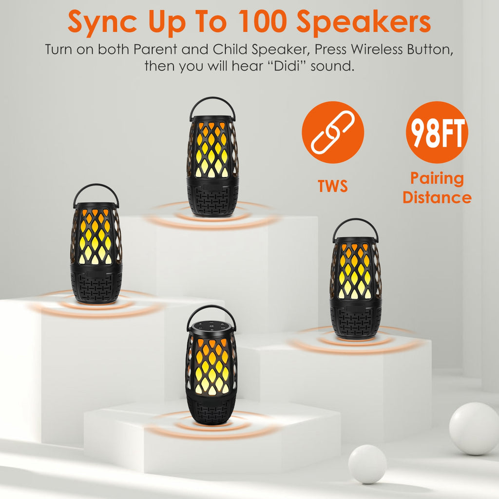 Wireless 5.3 Outdoor Speaker IPX5 Waterproof Patio Speaker LED Flame Speaker With 3 Flame Light Mode