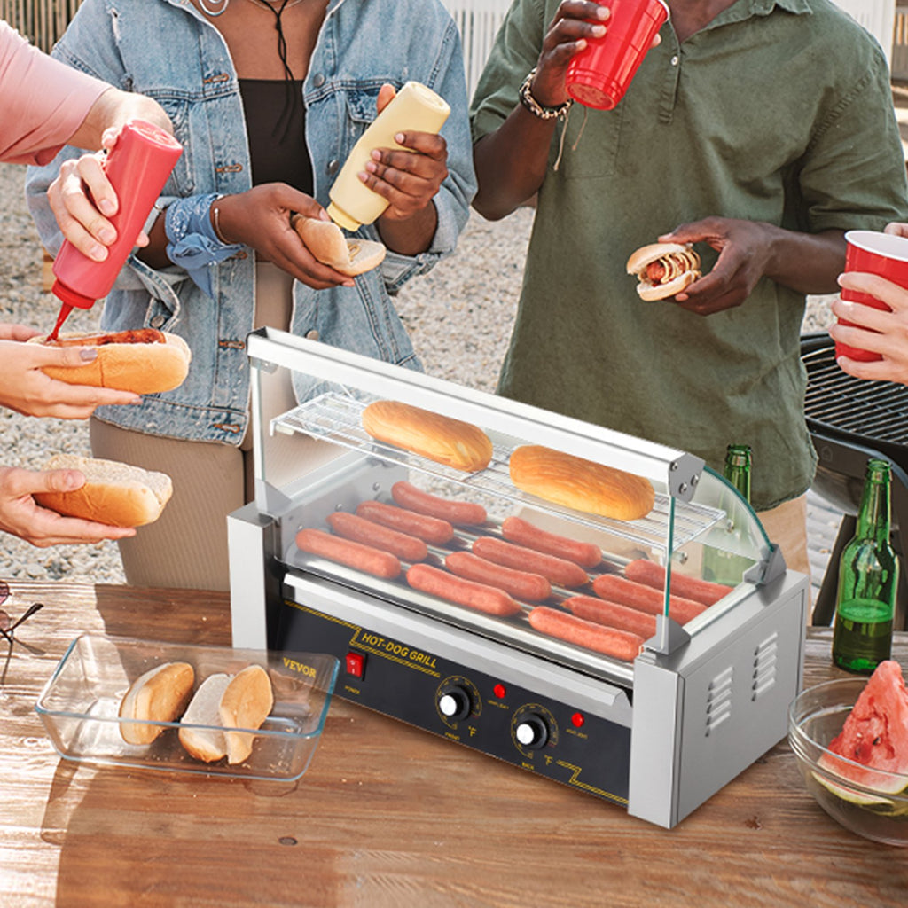 Hot Dog Roller 5 Rollers 12 Hot Dogs Capacity, 750W Stainless Sausage Grill Cooker Machine