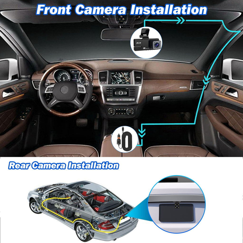 1Pc WiFi FHD 1080P Car Dash Cam 3 Channels Front Rear Inside Dash Camera With Loop Recording Reversing Image Night Vision 170 Degree Wide Angle Support 64G MMC Card Included