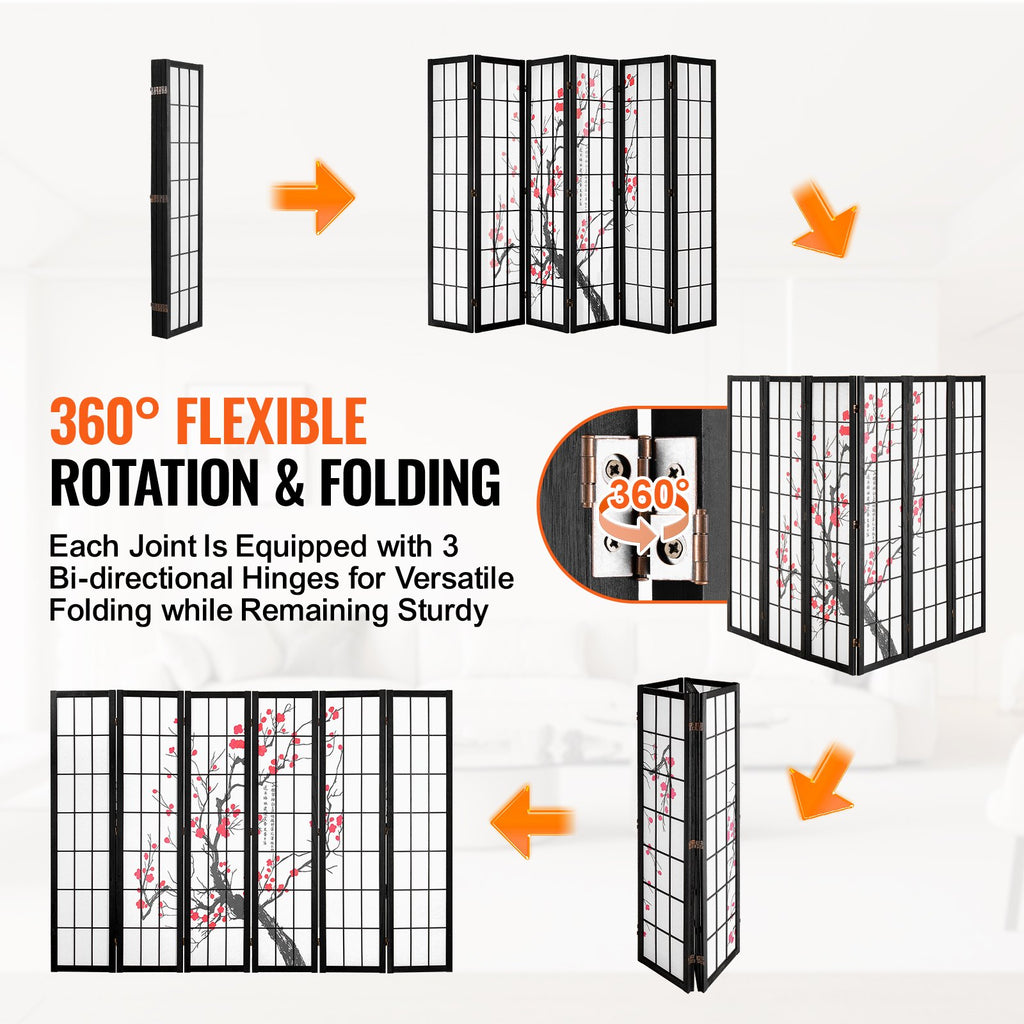 Room Divider, 6 Panel Japanese Room Divider Screen, Wood Folding Privacy Screen Indoor, Japanese Partition Portable Decoration Dividers, For Room Separation Home Office Restaurant & Bedroom
