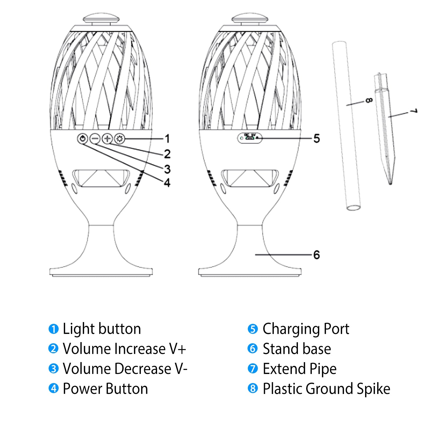 LED Flame Speakers Torch Wireless Speaker Waterproof Stereo Bass Speaker Outdoor Light-Up Speaker Atmosphere LED