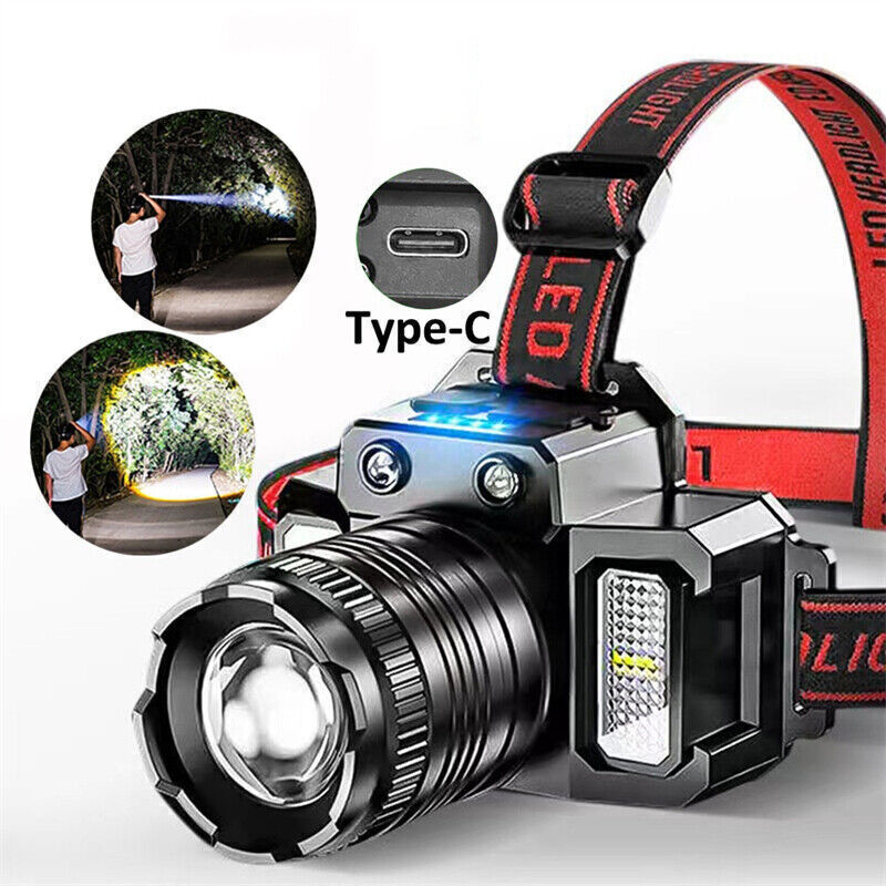 LED Telescopic Headlamp Head Torch USB Rechargeable Motion Sensor Headlight Zoomable 5 Modes Emergency Power Bank For Camping