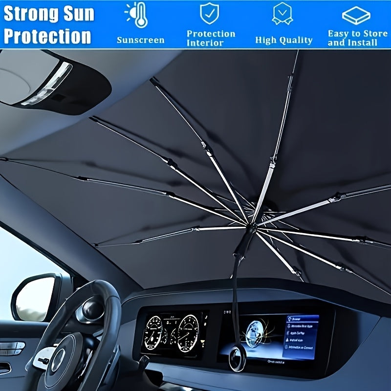 UPF50-Sunshade-UPF50- Compact Roll-Up Sunshade For Front Window - Heat Insulation And UV Protection, Easy-to-Use Auto Interior Accessory, Fits Most Vehicles, Sun Protection Curtain, Sleek Black Umb