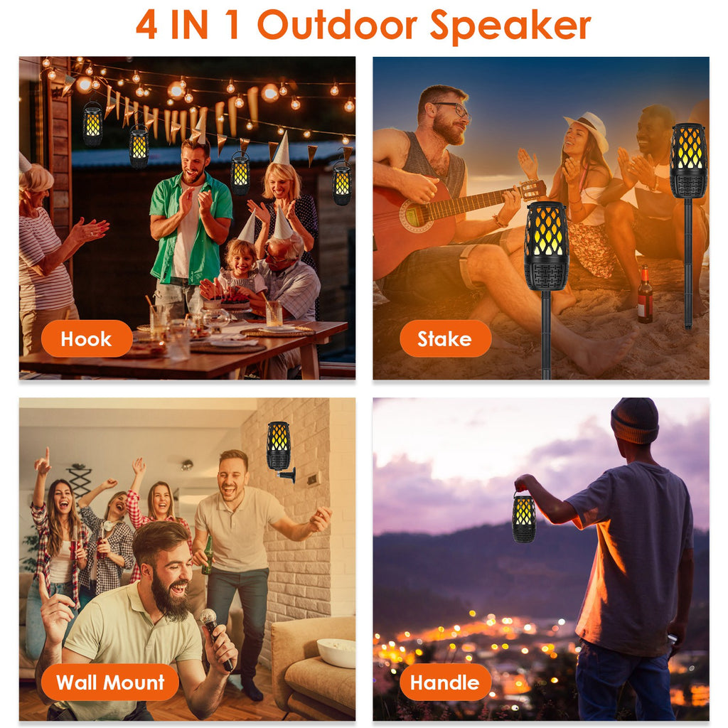 Wireless 5.3 Outdoor Speaker IPX5 Waterproof Patio Speaker LED Flame Speaker With 3 Flame Light Mode