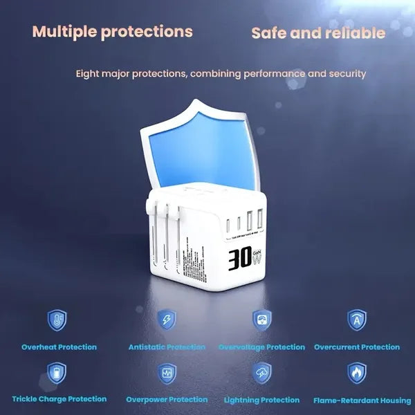 Universal Travel Adapter Supports Laptops/Hair Dryers