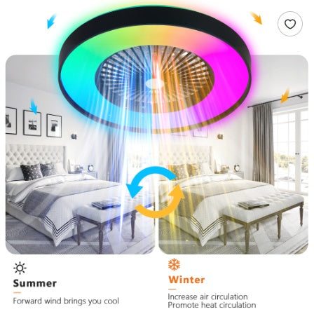 23 Inch Black Ceiling Fan Light With LED RGB   Dimmable & Color Changing, APP & Remote Control