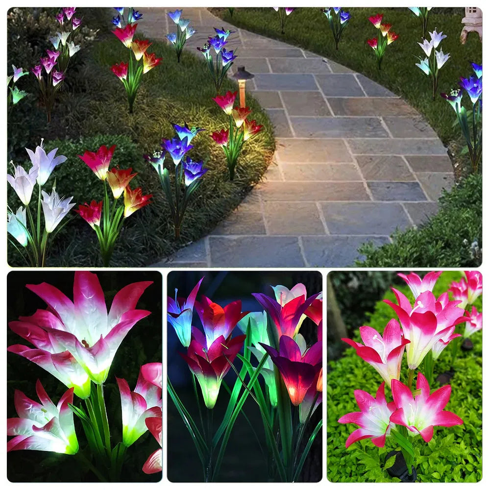 Solar Garden Lights Outdoor Lily Flower LED Light 7-Color Changing IP65 Waterproof For Festival Decorations